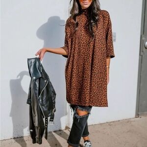 Dressed in lala Leopard Print Turtleneck Top - Brown & Black